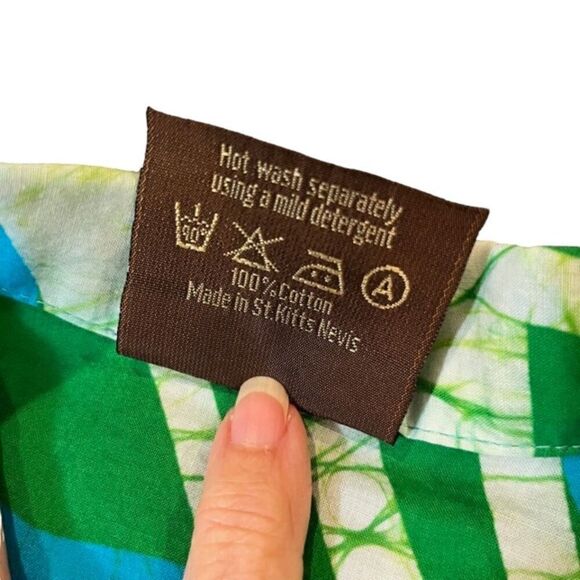 Caribelle Batik St. Kitts Women's Tropical Shirt Green Blue White‎ Palm Size Med - Picture 5 of 9